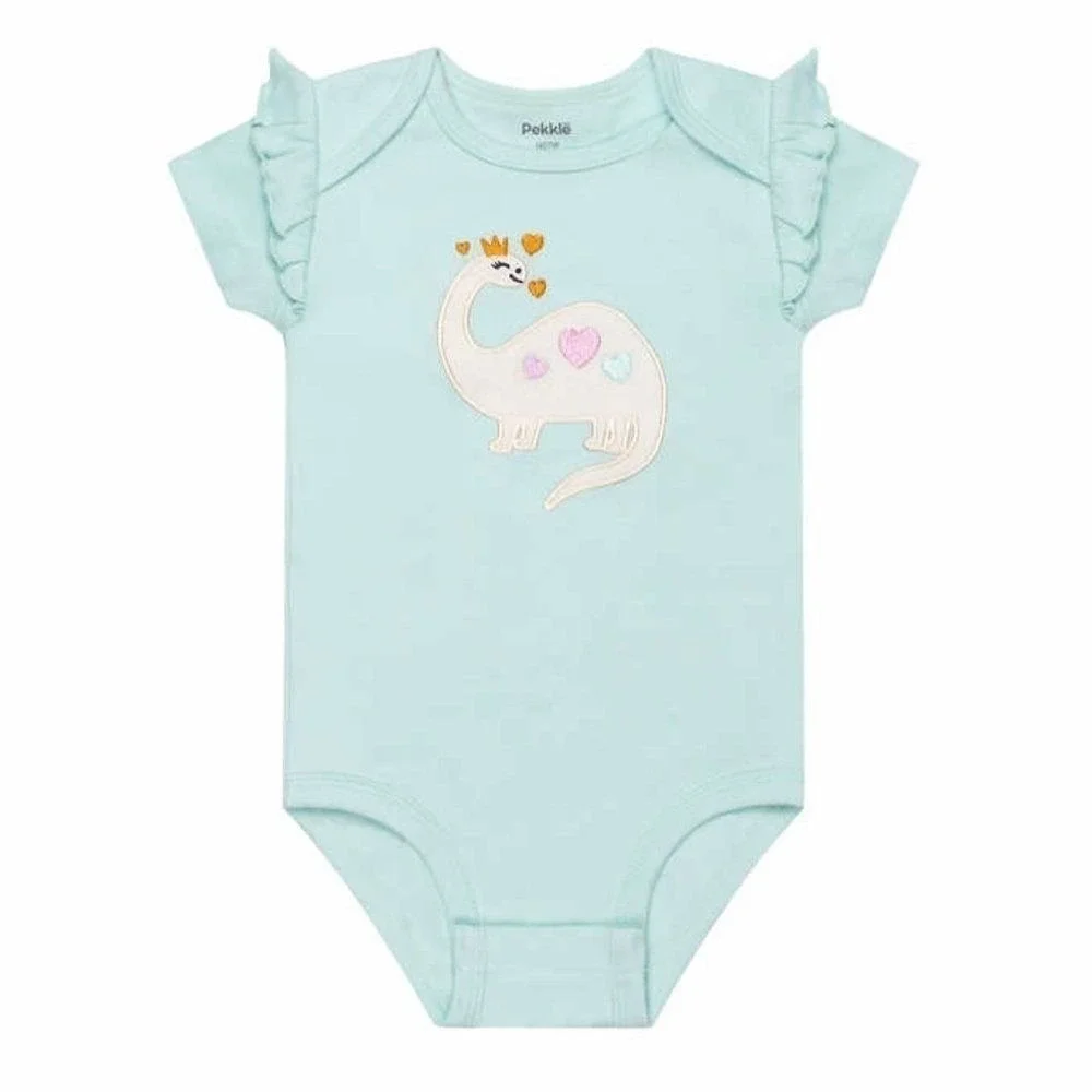 Pekkle Bodysuit and Pants Set Kids 6M Pink‎ Mint New Rainbow Dinosaur 4pc Set